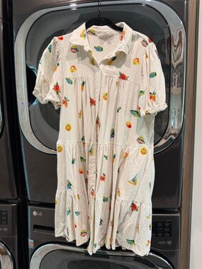 Jane and Delancey Cream Mini Dress with Multicolor Fruit & Sailboat Print